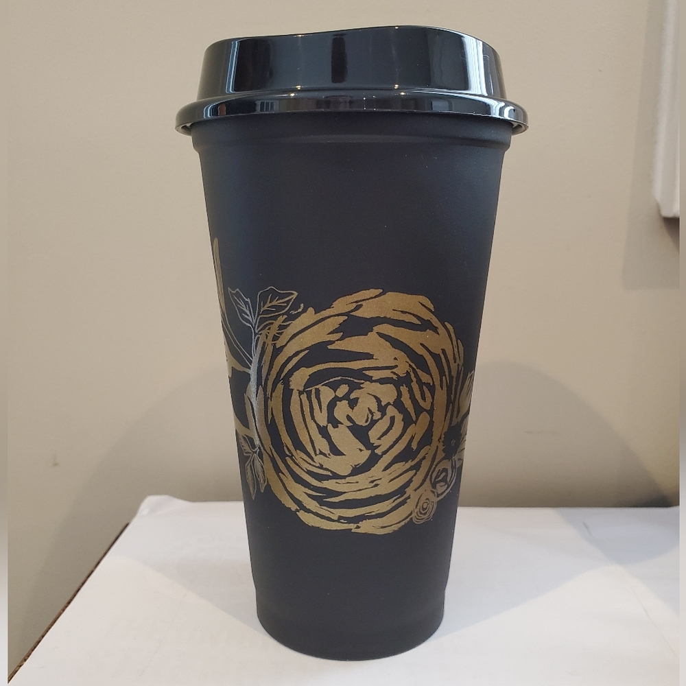 Starbucks Black & Gold Floral Reusable Tumbler 2021 (Brand New)